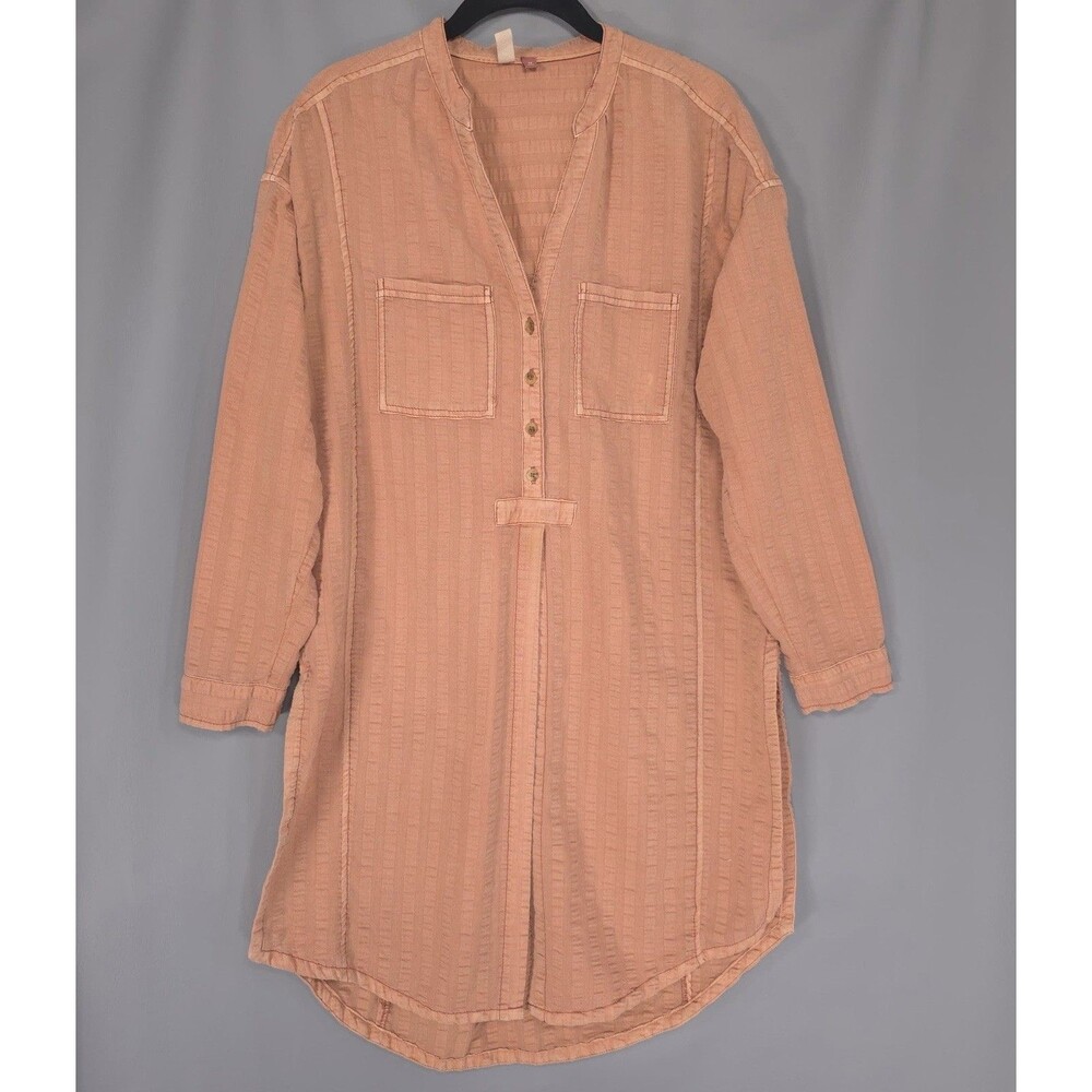 Anthropologie PILCRO Terracotta Seersucker Tunic Top XS ButtonDown Shirt